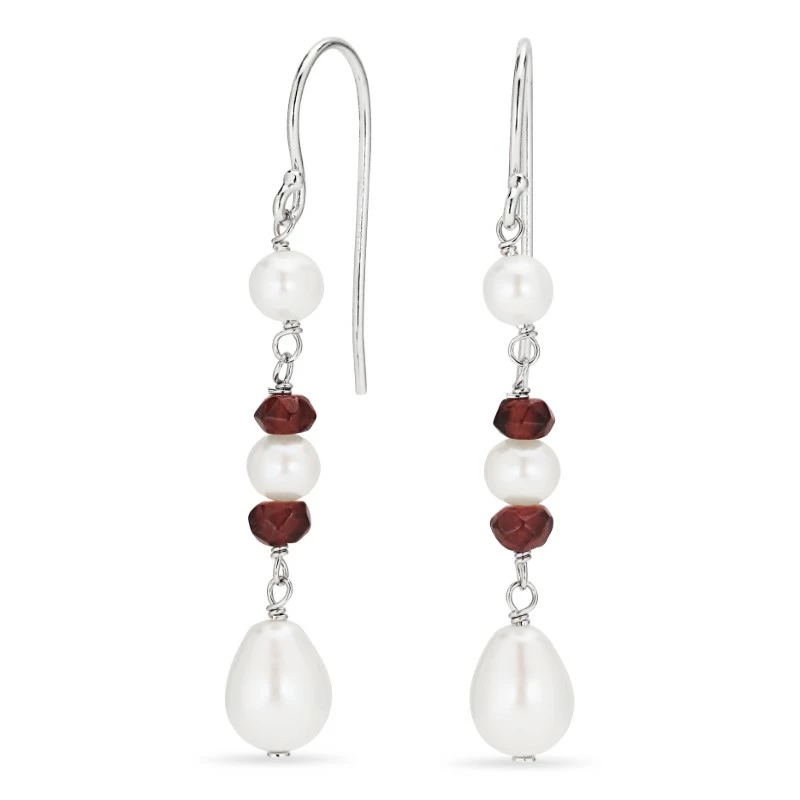 lange Perle Ohrringe in rhodiniertem Silber - Perlenschmuck - Schmuckstücke mit Perlen - Schnelle Lieferung