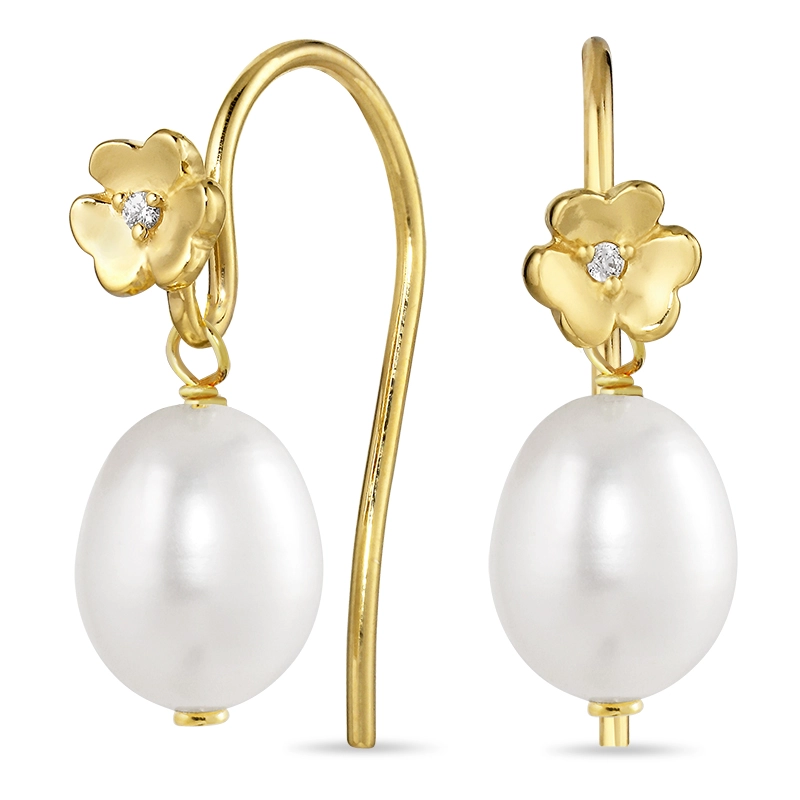 Blumen Perle Ohrringe in vergoldetem Silber - Perlenschmuck - Schmuckstücke mit Perlen - Schnelle Lieferung