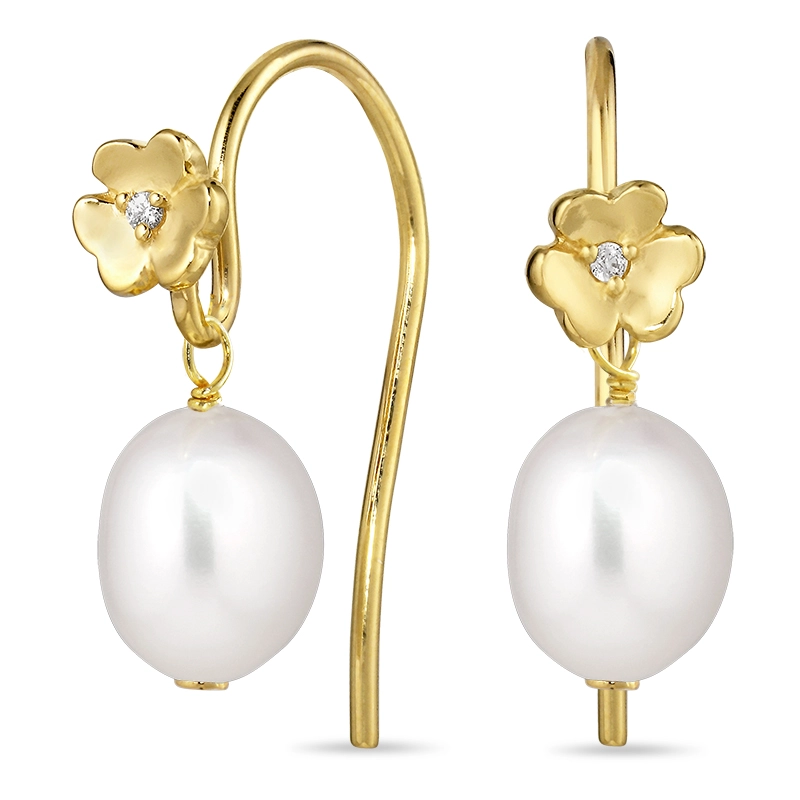 Blumen Perle Ohrringe in vergoldetem Sterlingsilber - Perlenschmuck - Schmuckstücke mit Perlen - Schnelle Lieferung