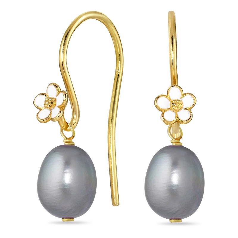 Marguerite grauem Perle Ohrringe in vergoldetem Sterlingsilber - Marguerite Ohrringe