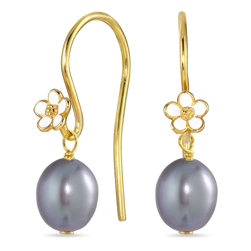 Marguerite grauem Perle Ohrringe in vergoldetem Silber - Marguerite Ohrringe
