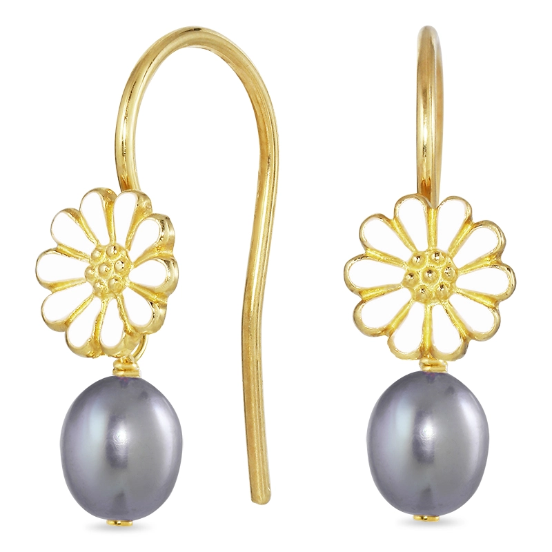 Marguerite grauem Perle Ohrringe in vergoldetem Silber - Marguerite Ohrringe
