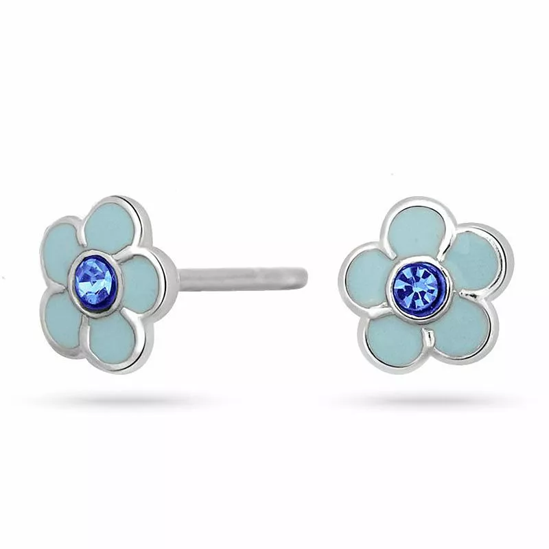 NORDAHL ANDERSEN Blume Ohrringe in rhodiniertem Silber blauem Zirkon blauem Emaille - Blumenohrringe - Süße Blumenohrringe für jeden Geschmack
