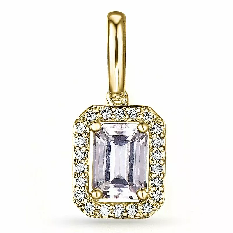 Viereckigem morganit diamantanhänger in 14 karat gold 0,78 ct 0,11 ct - Anhänger