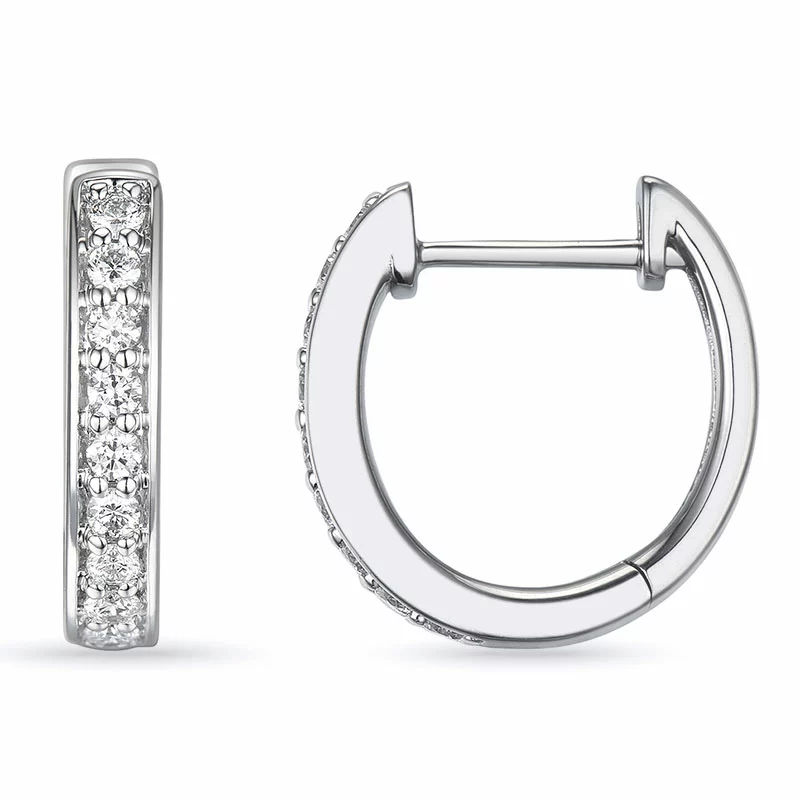 14 mm Brillant Kreole in 14 Karat Weißgold mit Diamant - Weiße Diamant Ohrringe