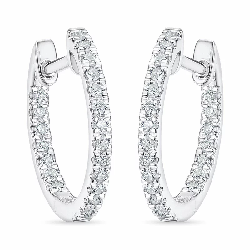 14 mm Diamant Kreole in 14 Karat Weißgold mit Diamant - Weiße Diamant Ohrringe