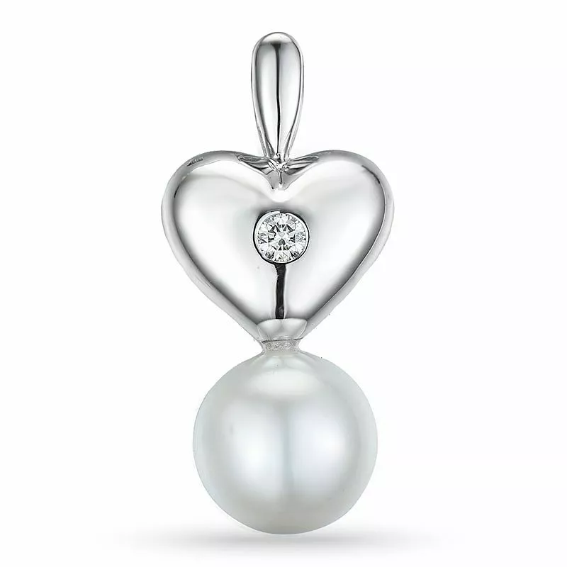 Herz perle diamantanhänger in 14 karat weißgold 0,07 ct - Perlenschmuck - Schmuckstücke mit Perlen - Schnelle Lieferung