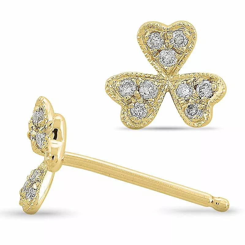 Dreiblättriges Kleeblatt Diamant Ohrstecker in 14 Karat Gold mit Diamant - Kleeblatt Ohrringe