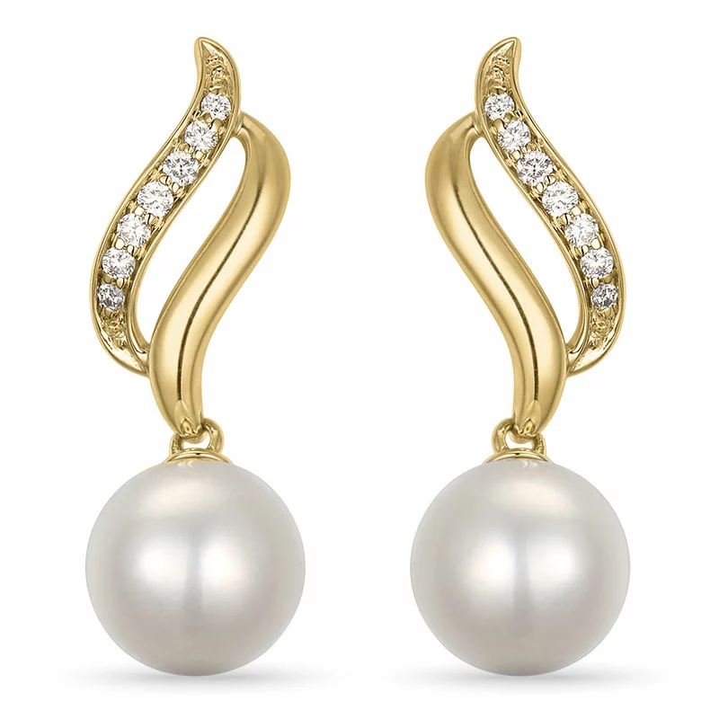 lange Perle Brillantohrringen in 14 Karat Gold mit Diamant - Perlenschmuck - Schmuckstücke mit Perlen - Schnelle Lieferung