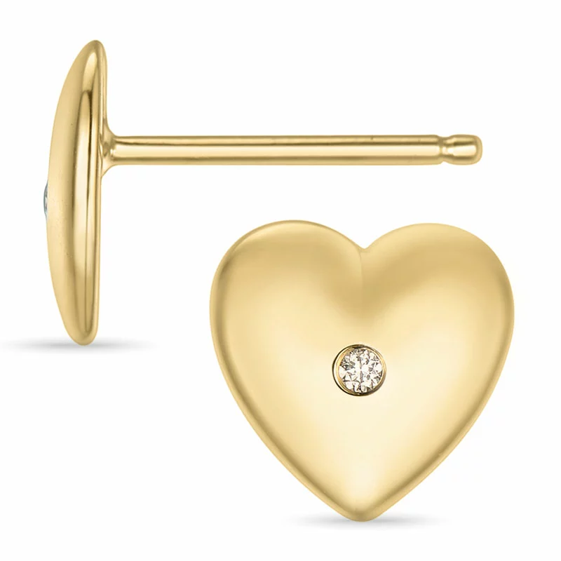 Herz Diamant Ohrstecker in 14 Karat Gold mit Diamant - Herz Ohrringe - Wir führen viele verschiedene Herzohrringe
