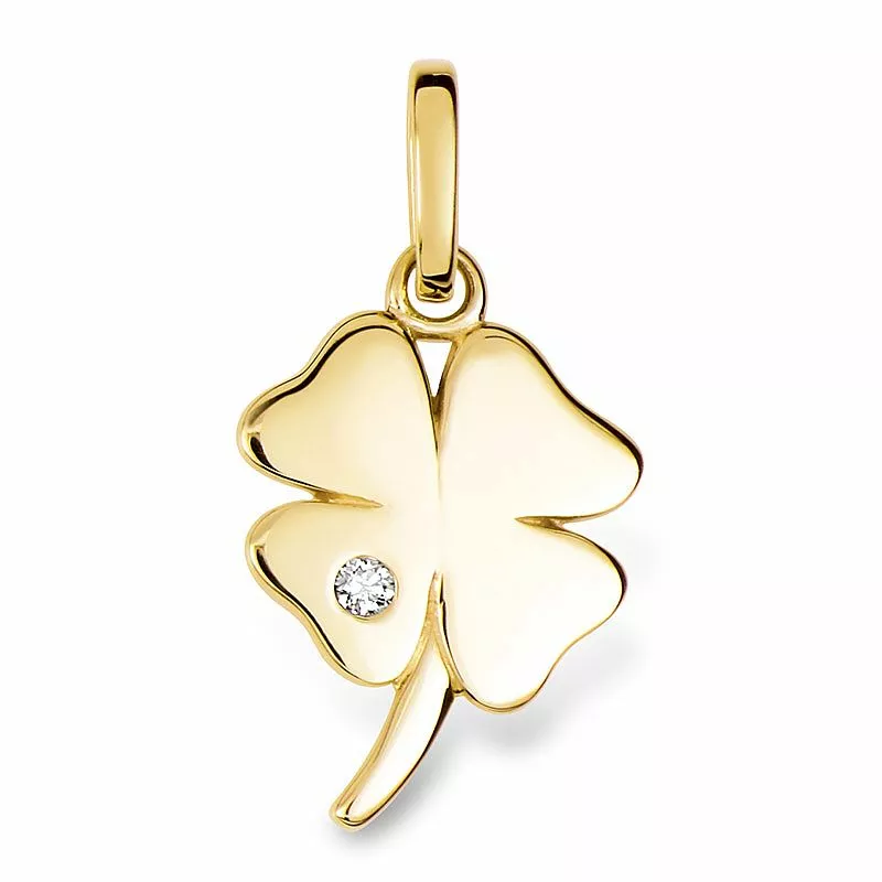 Kleeblatt Anhänger in 14 karat Gold 0,01 ct - Kleeblatt Anhänger