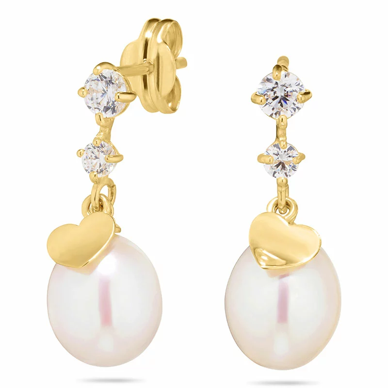 Ohrringe in 14 Karat Gold mit Zirkon - Gold Collection - Perlenschmuck - Schmuckstücke mit Perlen - Schnelle Lieferung