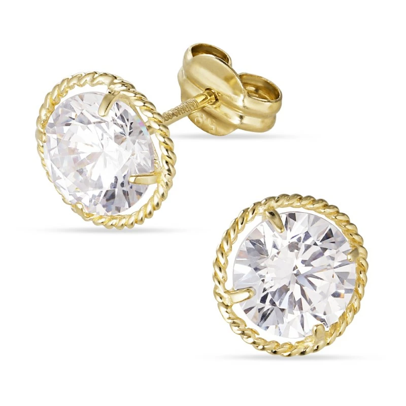 runden Ohrringe in 14 Karat Gold mit Zirkon - Gold Collection - Gold Ohrringe