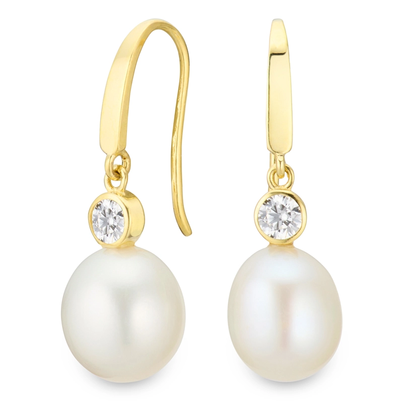 Perle Ohrringe in 14 Karat Gold mit Zirkon - Gold Collection - Ohrringe