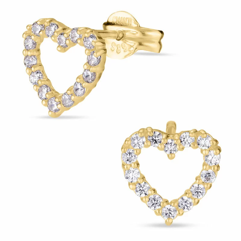 Herz Ohrringe in 14 Karat Gold mit Zirkon - Gold Collection - Herz Ohrringe - Wir führen viele verschiedene Herzohrringe