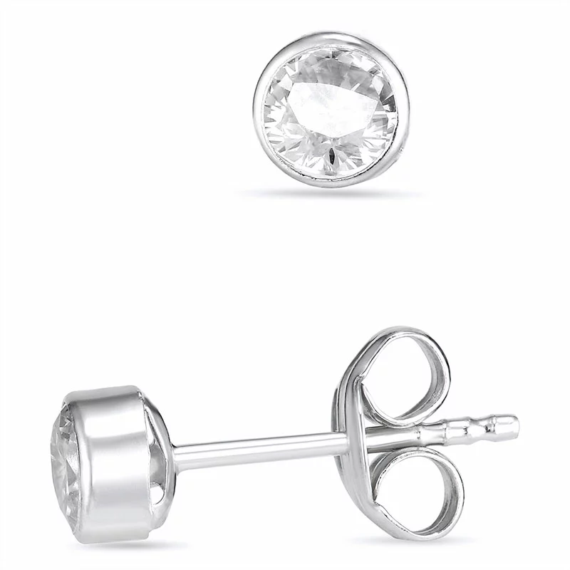 4 mm runden ohrringe in 14 karat weißgold mit zirkonen - Rund Ohrringe - Schöne Runder Ohrringe in modernen Designs