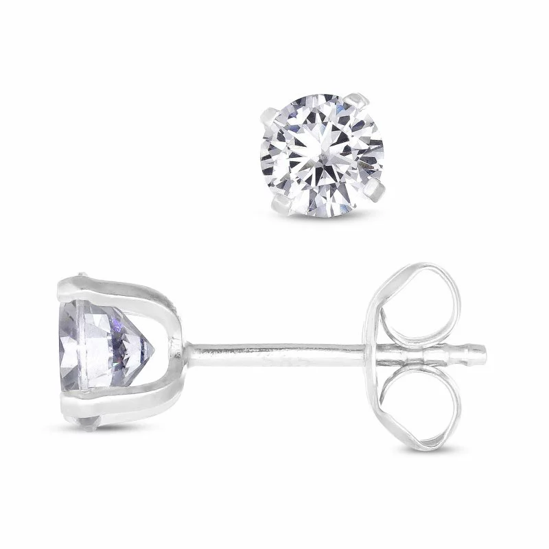 5 mm runden Ohrringe in 14 Karat Weißgold mit Zirkon - Rund Ohrringe - Schöne Runder Ohrringe in modernen Designs