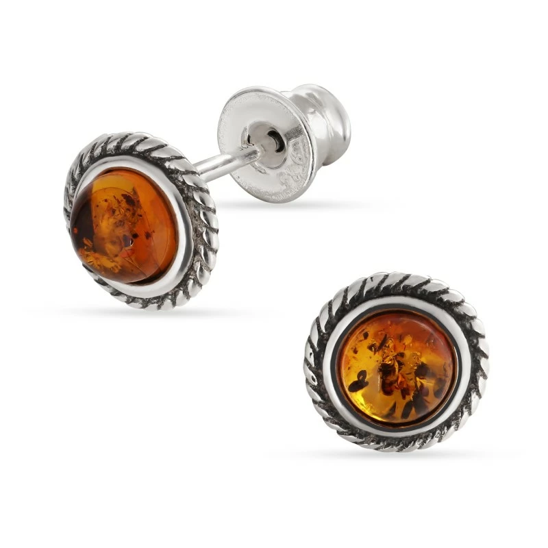 runden Bernstein Ohrringe in oxidiertem Sterlingsilber - Rund Ohrringe - Schöne Runder Ohrringe in modernen Designs