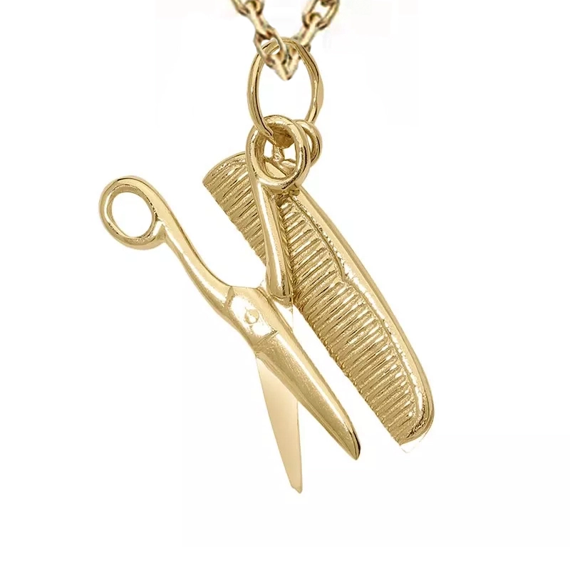 Kamm und Schere Halskette aus vergoldetem Sterlingsilber und Anhänger aus 8 Karat Gold - Gold Collection - Formen Schere Anhänger