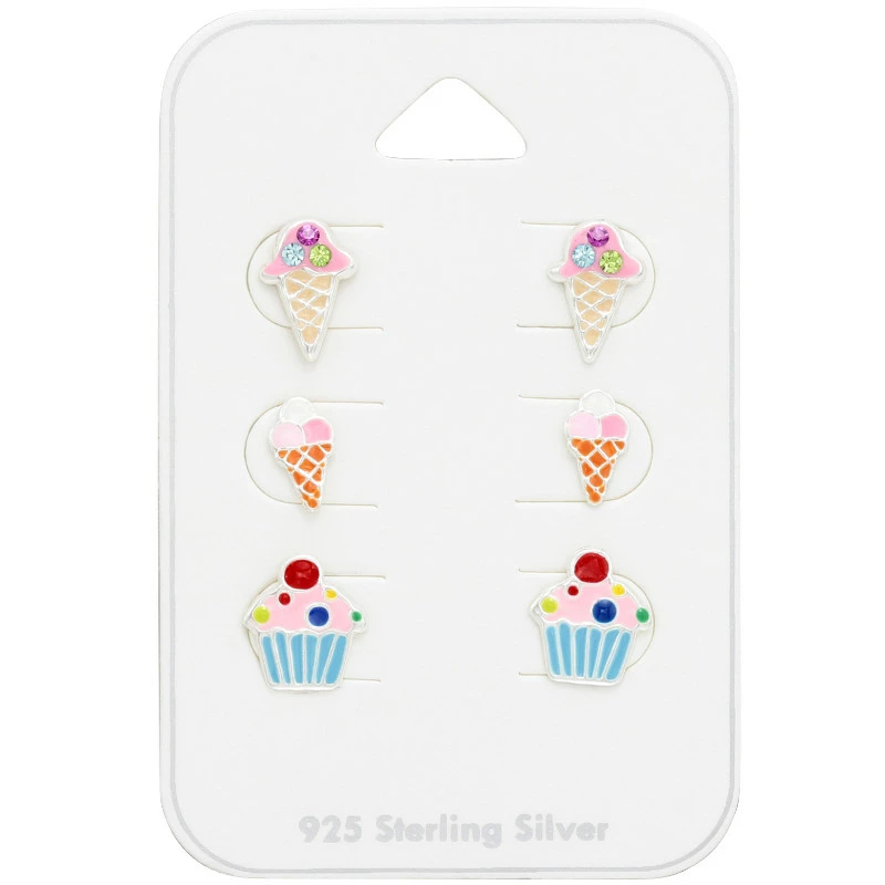 Eiswaffel Ohrstecker in Silber - Little Ones - Formen Essen Eis