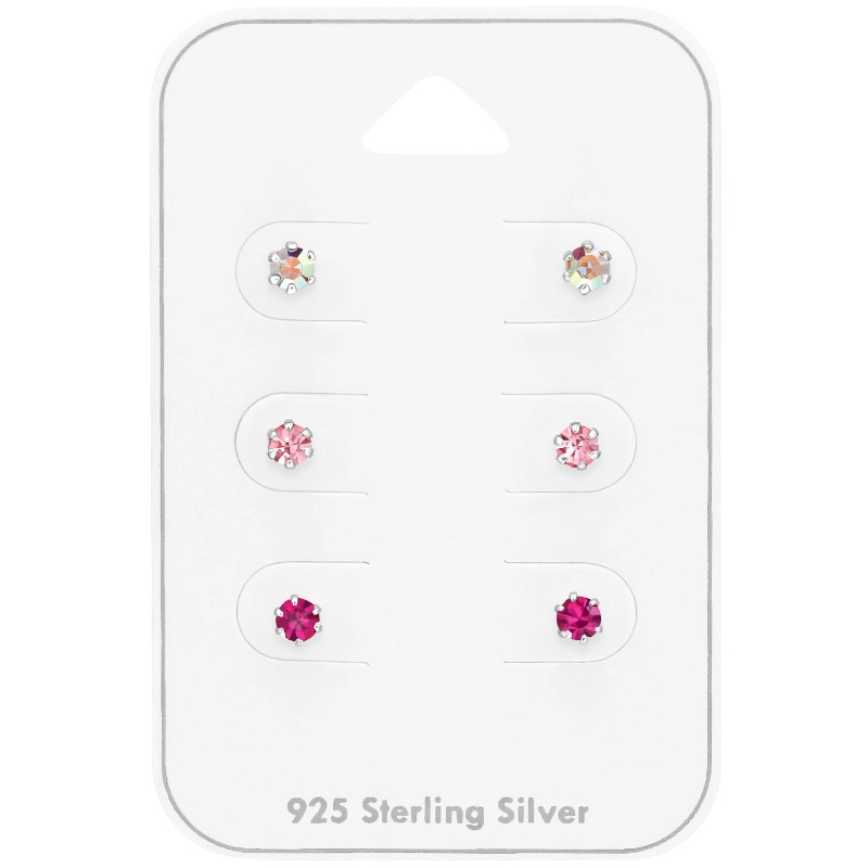 3 mm altrosa Bergkristall Ohrstecker in Silber - Little Ones - Pinke Ohrringe - Tolle Ohrringe in Pink für Sie