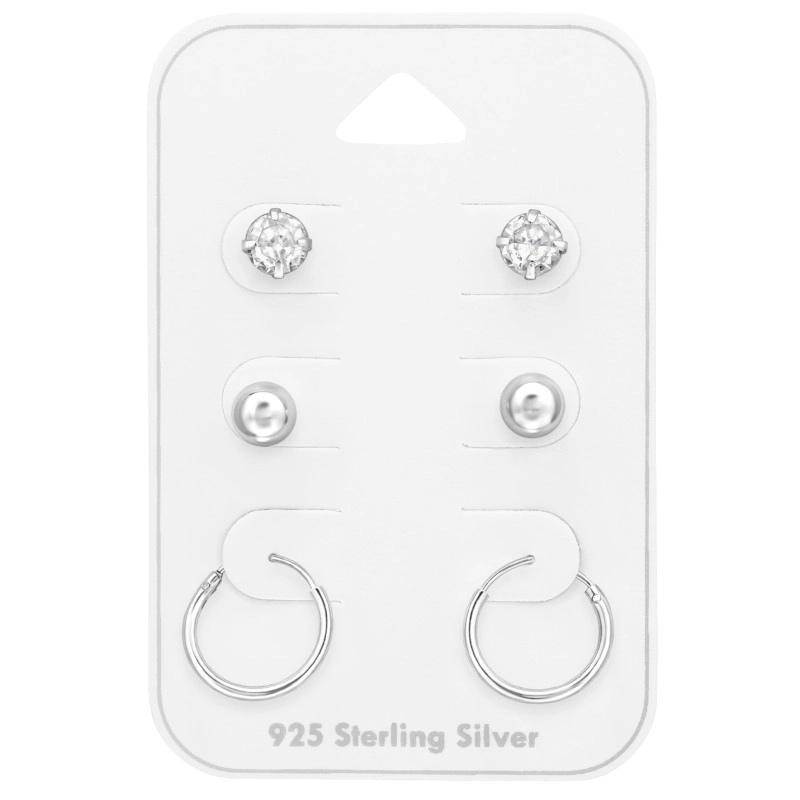weißem Zirkon Ohrringe in Silber - Formen Schmuckset