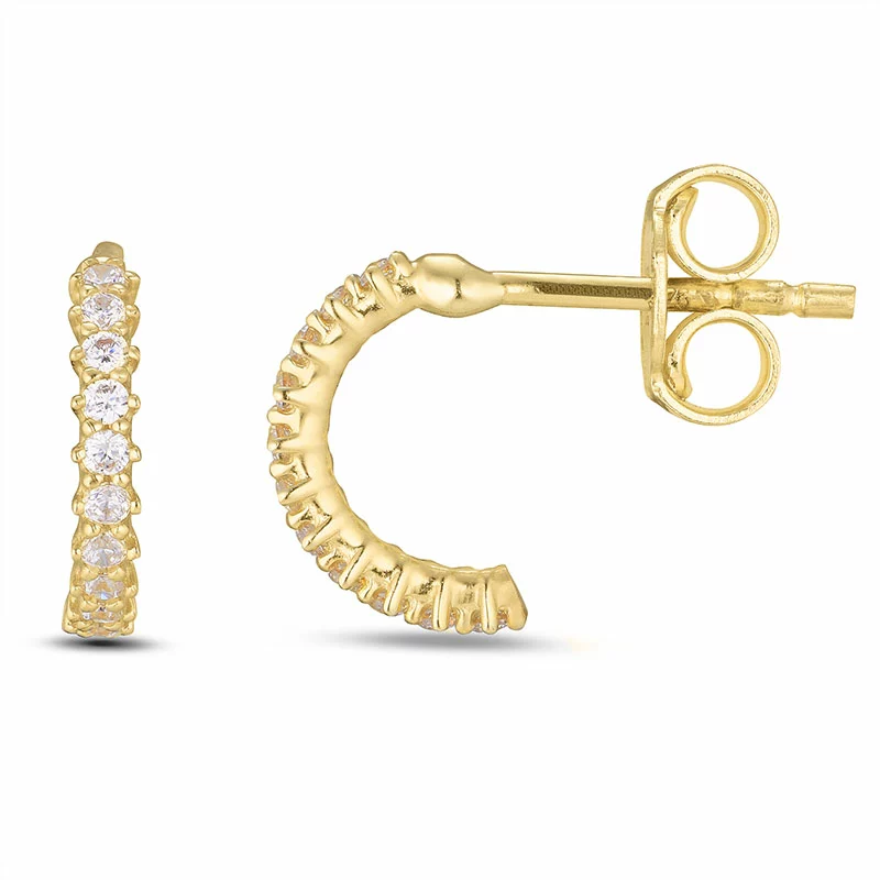 Zirkon Halbkreolen in 9 Karat Gold mit Zirkon - Gold Collection - Zirkonia Ohrringe für jeden Geschmack - Kaufen Zirkon Ohrringe