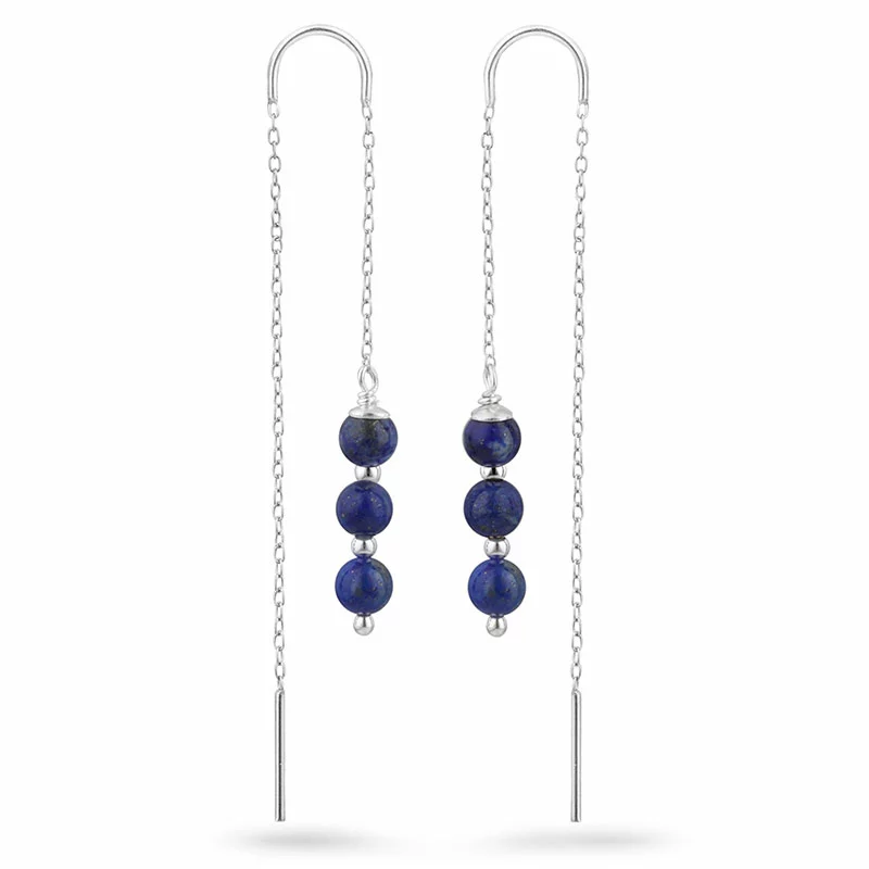 Lapis Lazuli ketten ohrringe in Silber - Loom Stones - Formen Lange Ohrringe