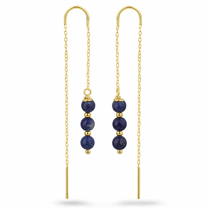 Lapis Lazuli ketten ohrringe in vergoldetem Silber - Loom Stones - Formen Lange Ohrringe