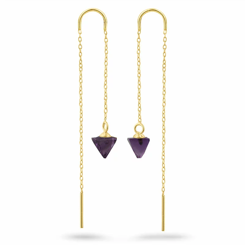 Amethyst ketten ohrringe in vergoldetem Silber - Formen Lange Ohrringe