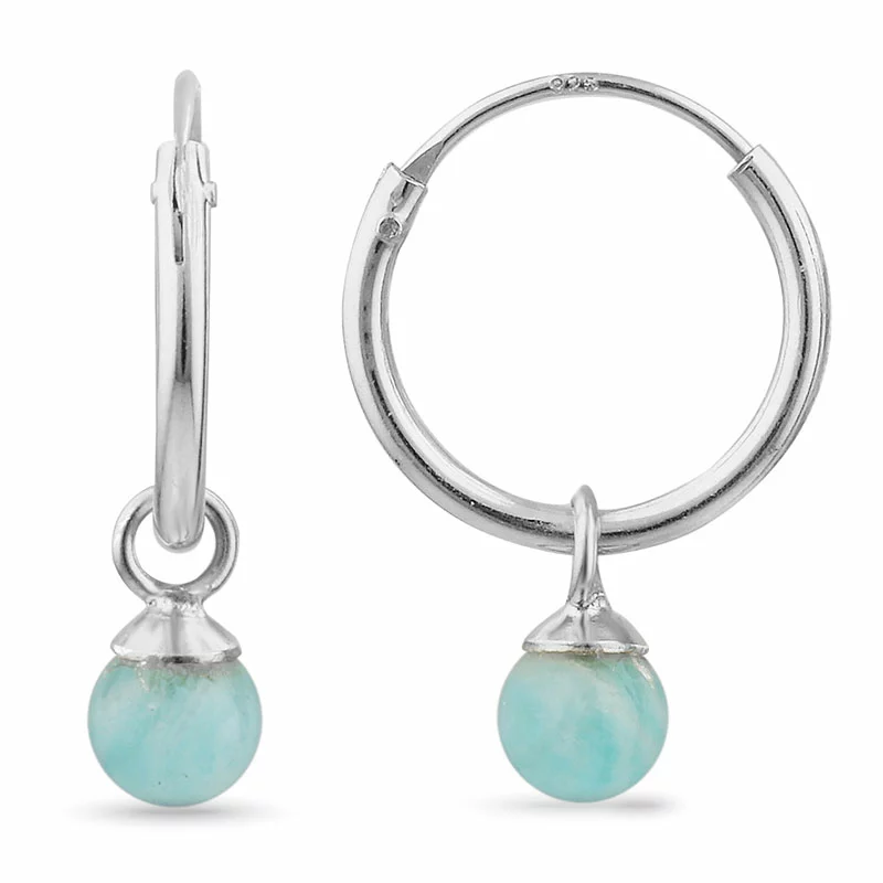 12 mm Amazonit Kreole in Silber - Loom Stones - Grüne Ohrringe - Schöne Ohrringe in Grün - Hohe Qualität