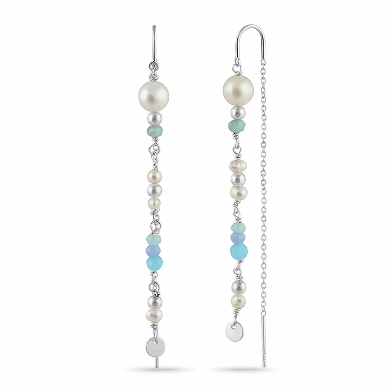 lange Perle ketten ohrringe in Silber - Loom Stones - Formen Lange Ohrringe