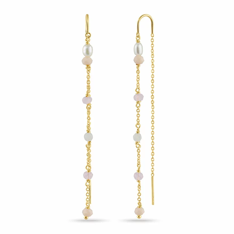 lange pink ketten ohrringe in vergoldetem Silber - Loom Stones - Formen Lange Ohrringe