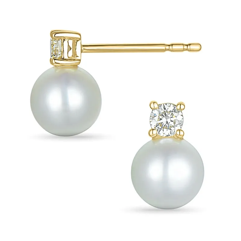 Perle Diamantohrringe in 14 Karat Gold mit Diamant - Naturperlen