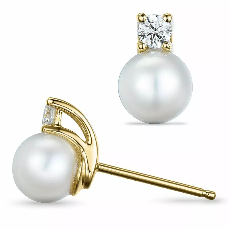Perle Ohrstecker in 14 Karat Gold mit Diamant - Perlenschmuck - Schmuckstücke mit Perlen - Schnelle Lieferung