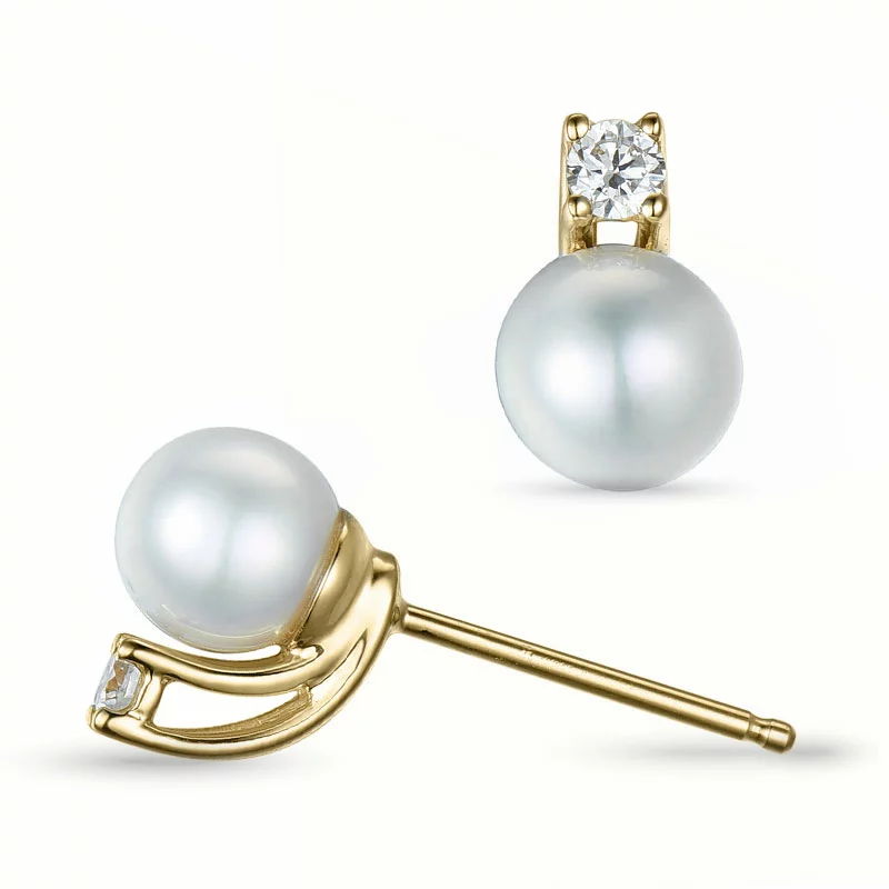 Perle Ohrringe in 14 Karat Gold mit Diamant - Naturperlen