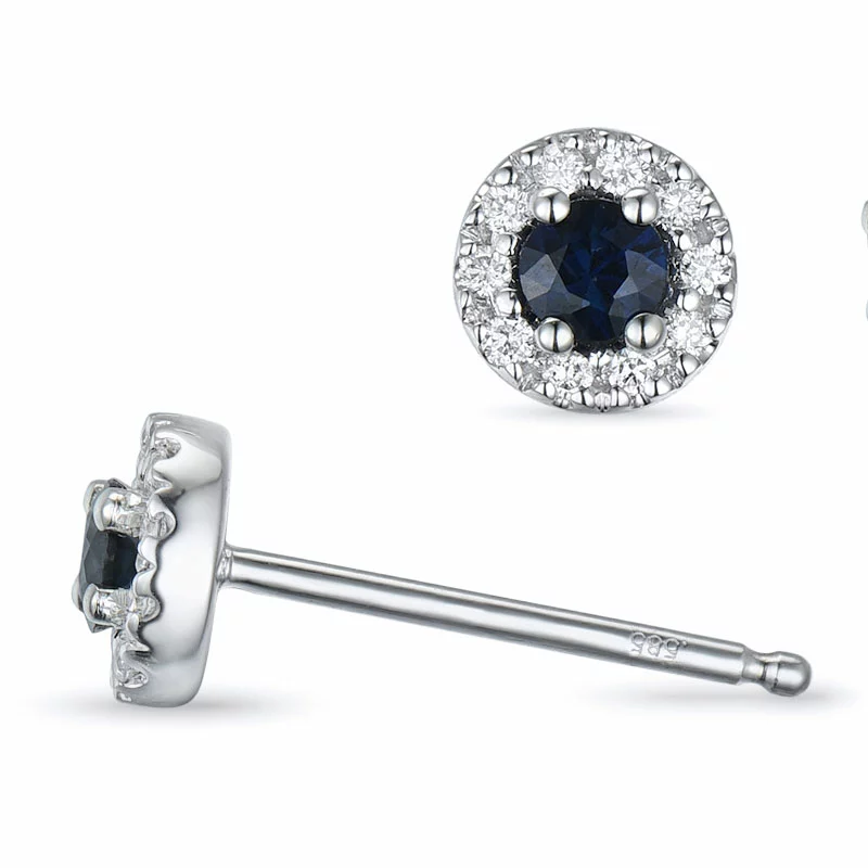 runden Saphir Diamantohrringe in 14 Karat Weißgold mit Diamant und Saphir - Saphir Ohrringe - Verwöhnen Sie sich mit modernen Ohrringen