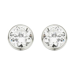 4 mm Scrouples runden Ohrringe in Silber weißen Zirkonen - Rund Ohrringe - Schöne Runder Ohrringe in modernen Designs