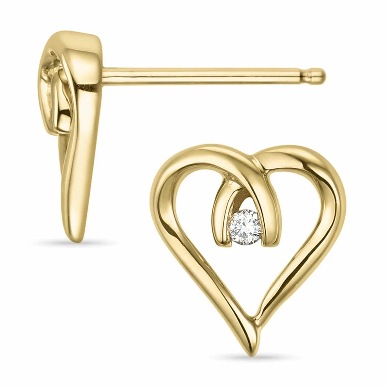Herz Diamant Ohrstecker in 14 Karat Gold mit Diamant - Herz Ohrringe - Wir führen viele verschiedene Herzohrringe