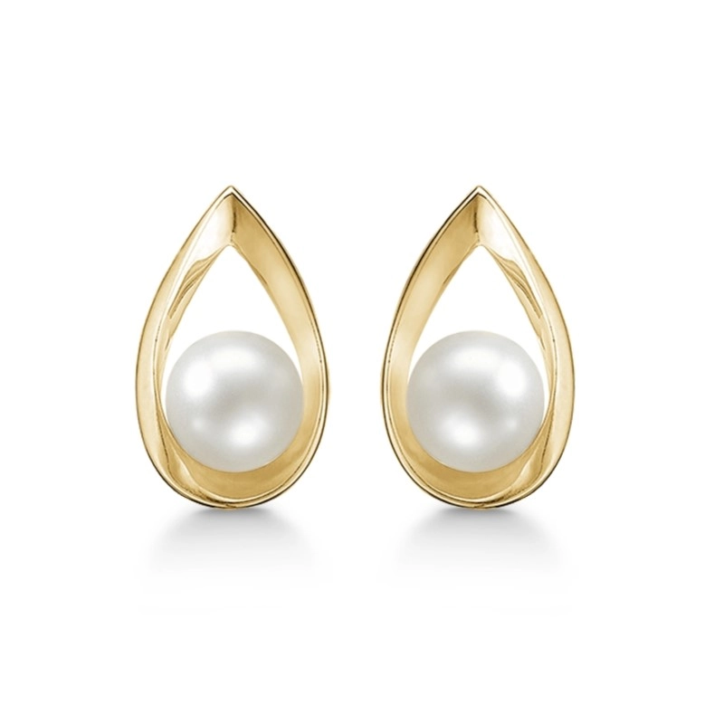Støvring Design tropfenförmigen Perle Ohrringe in 14 Karat Gold - Ovale Ohrringe - Schöne Ohrringe für Frauen - Schnelle Lieferung