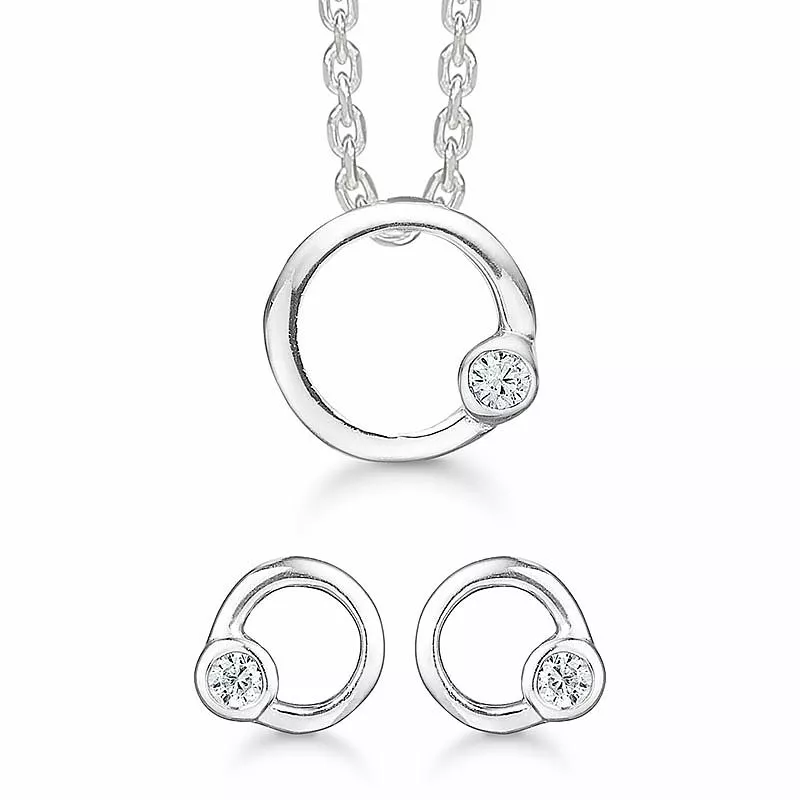 Støvring Design runder Schmuck Set in Silber weißen Zirkonen - Rund Ohrringe - Schöne Runder Ohrringe in modernen Designs