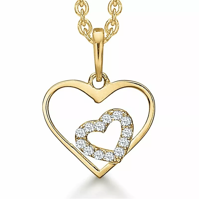 Støvring Design Herz Halskette mit Anhänger in 14 Karat Gold mit Vergoldete Silberhalskette weißem Zirkon - Herzanhänger - Schöne Herz Anhänger in 