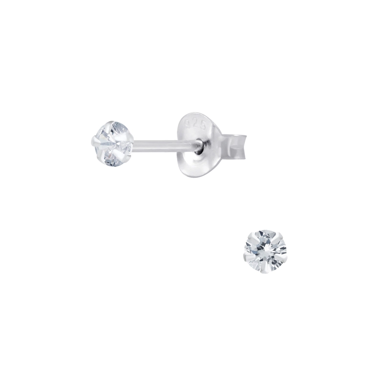 4 mm Zirkon Ohrstecker in Silber - Rund Ohrringe - Schöne Runder Ohrringe in modernen Designs