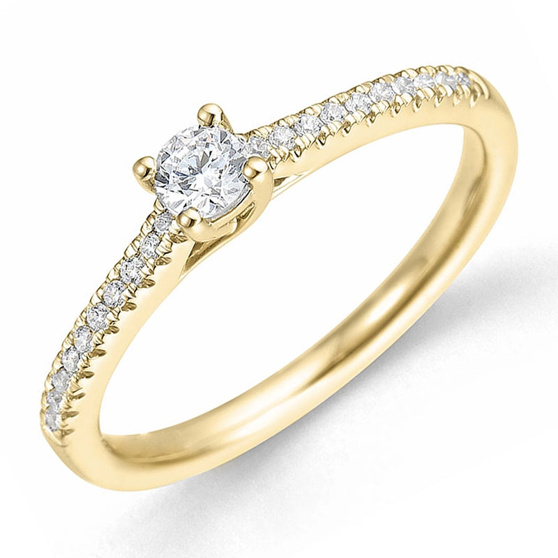 runder Diamant Gold Ring in 14 Karat Gold 0,15 ct 0,1 ct - Weiße Diamant Ringe