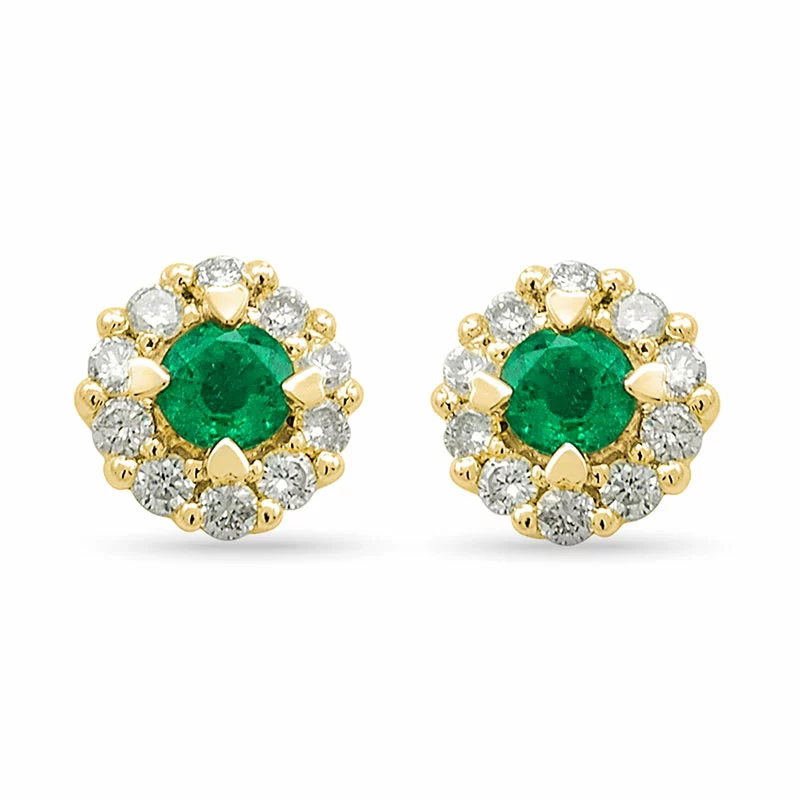 runden Smaragd Diamantohrringe in 14 Karat Gold mit Smaragd und Diamant - Smaragd Ohrringe - Hübsche Ohrringe mit Smaragd Online