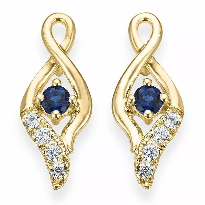 Saphir Diamantohrringe in 14 Karat Gold mit Diamant und Saphir - Saphir Ohrringe - Verwöhnen Sie sich mit modernen Ohrringen