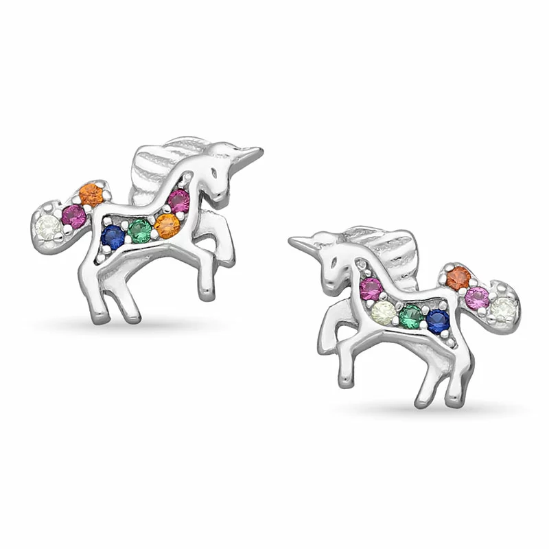 Pferde mehrfarbigen Zirkon Ohrringe in Silber - Little Ones - Ohrringe mit Pferd - Tolle Ohrringe - Schnelle Lieferung