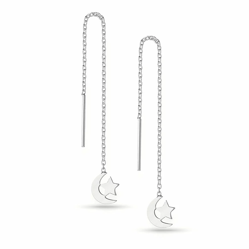 Mond und Stern ketten ohrringe in Silber - Formen Lange Ohrringe