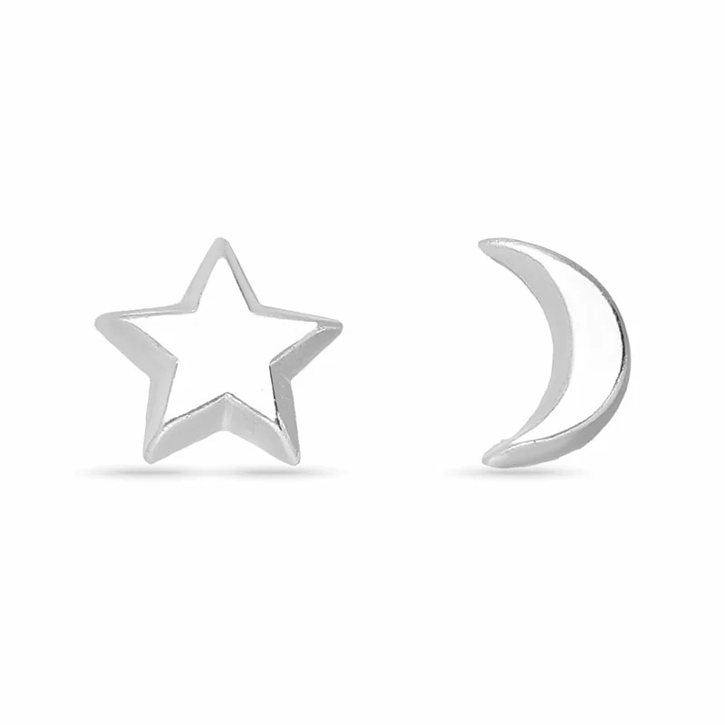 Mond und Stern Ohrstecker in Silber - Sternenohrringe - Wählen Sie Ohrringe mit Sternen online
