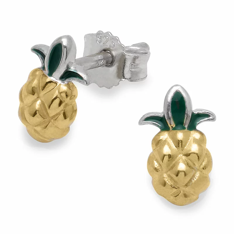 Ananas Ohrstecker in Silber - Emailleohrringe - Günstige Ohrringe für Frauen - Hier bestellen